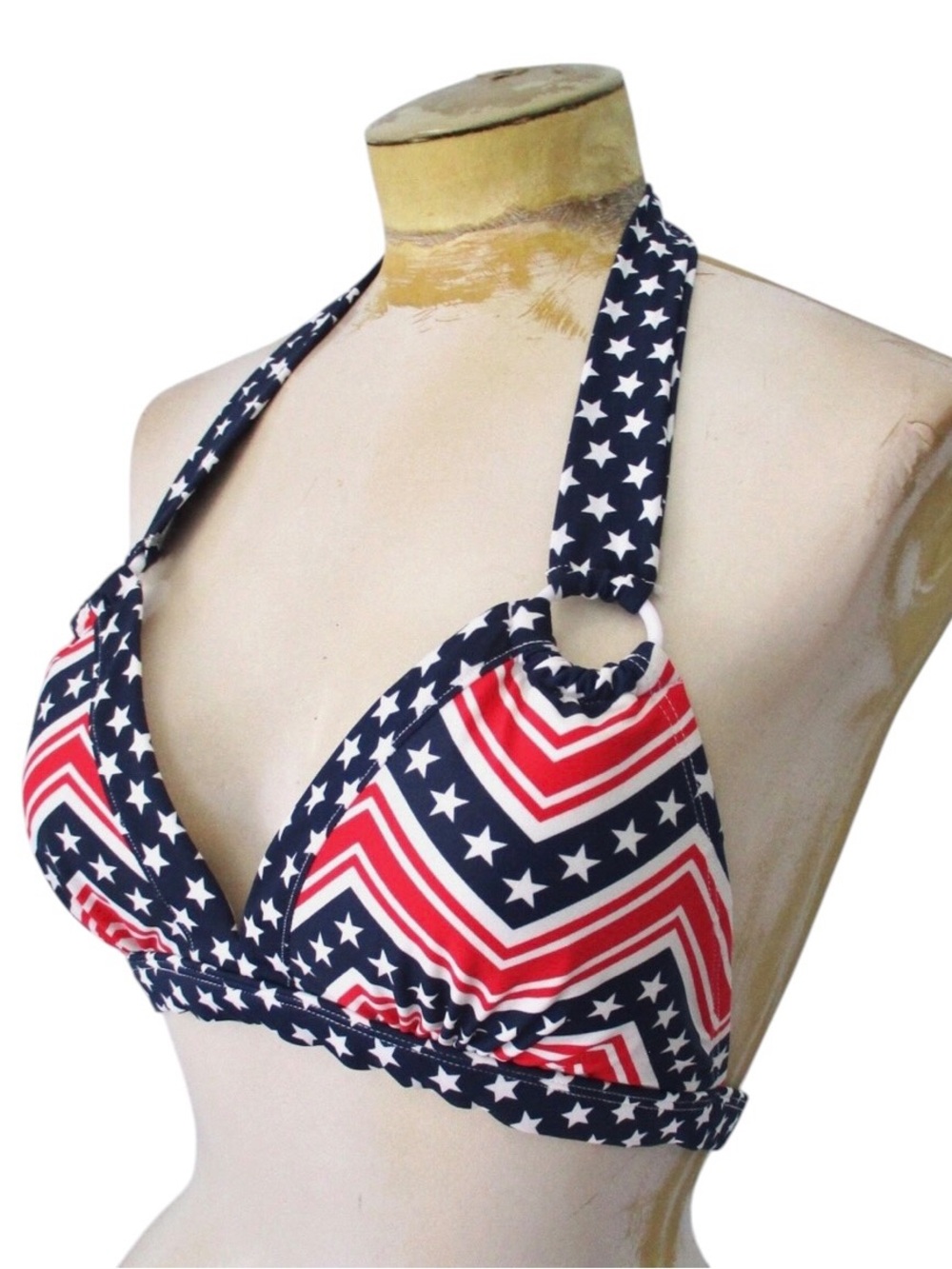 Catalina Patriotic Stars Stripes Low Rise Halter Bikini Navy Red Size Med 8/10 - Picture 8 of 16